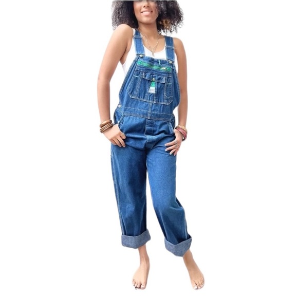 Green Relaxed Fit Denim Overalls with Adjustable Straps - Picture 1 of 15